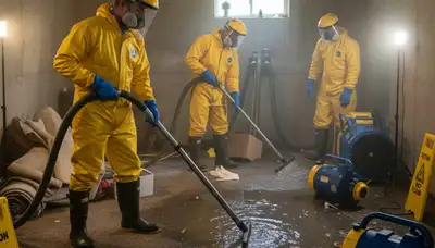 Stockton, CA basement flood cleanup by water damage professionals removing standing water and drying the area