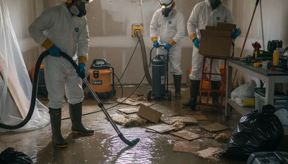 Basement flood cleanup team restoring a Stockton, CA home after water damage