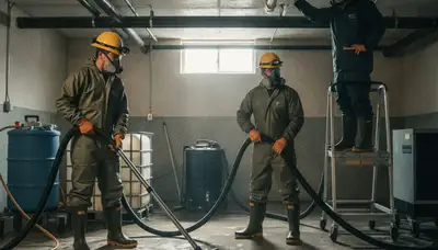 Water damage technician performing burst pipe cleanup in Stockton, CA home