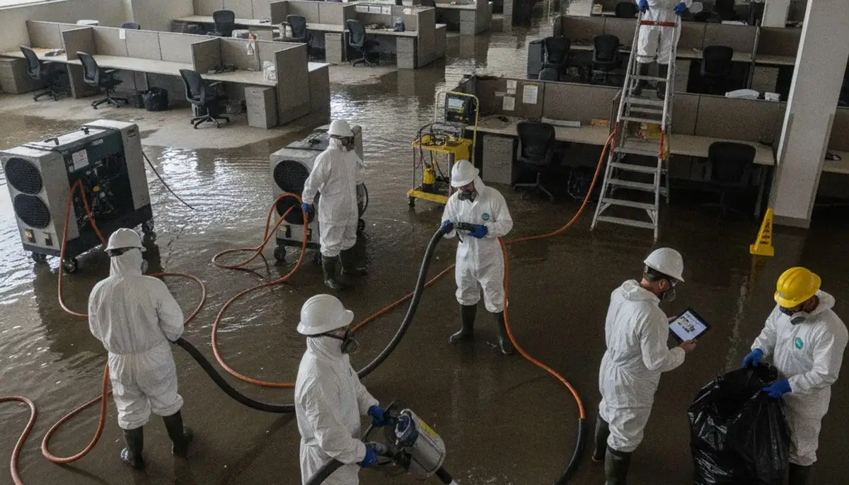 Commercial water damage restoration team in Stockton, CA responding to flood damage cleanup