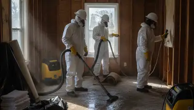Water damage cleanup team removing floodwater from a Stockton, CA home after seasonal rain