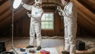 Mold inspection technician in Stockton, CA assessing moisture damage in a home