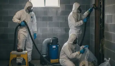 Stockton, CA mold removal crew inspecting water-damaged home for fast remediation