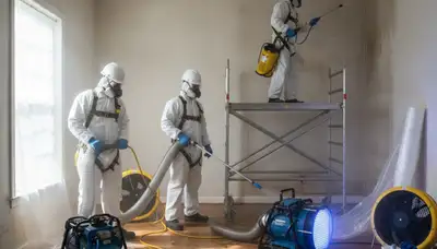 Odor removal technician in Stockton, CA eliminating musty water-damage smells from a home