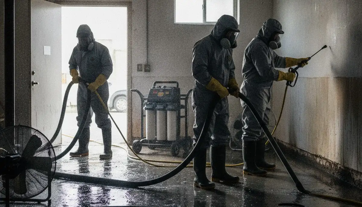 Sewage cleanup team in Stockton, CA restoring a water-damaged home after sewer backup