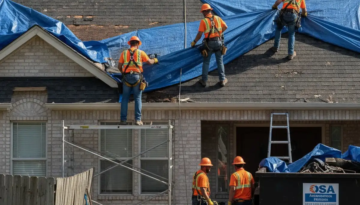 Storm damage restoration crew in Stockton, CA drying water-damaged home after flooding