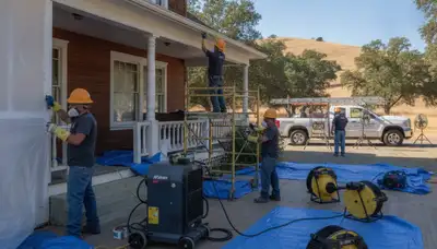 Water damage restoration team in Stockton, CA handling flood cleanup and drying services