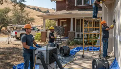 Water damage restoration team in Stockton, CA providing emergency cleanup and repair services