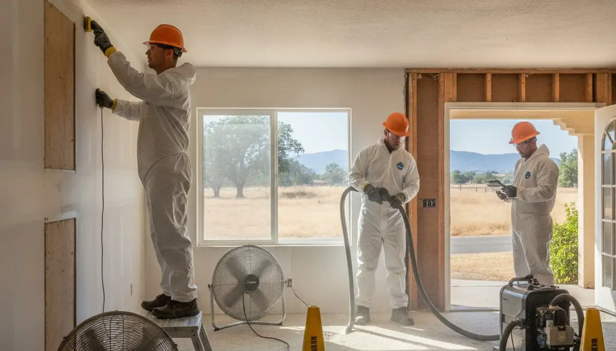 Water damage restoration team serving Stockton, CA with professional cleanup equipment